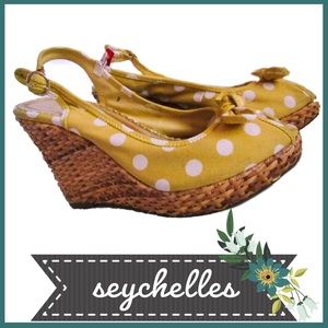 Retro Pinup Style Yellow Peep Toe Polka Dot Wedges